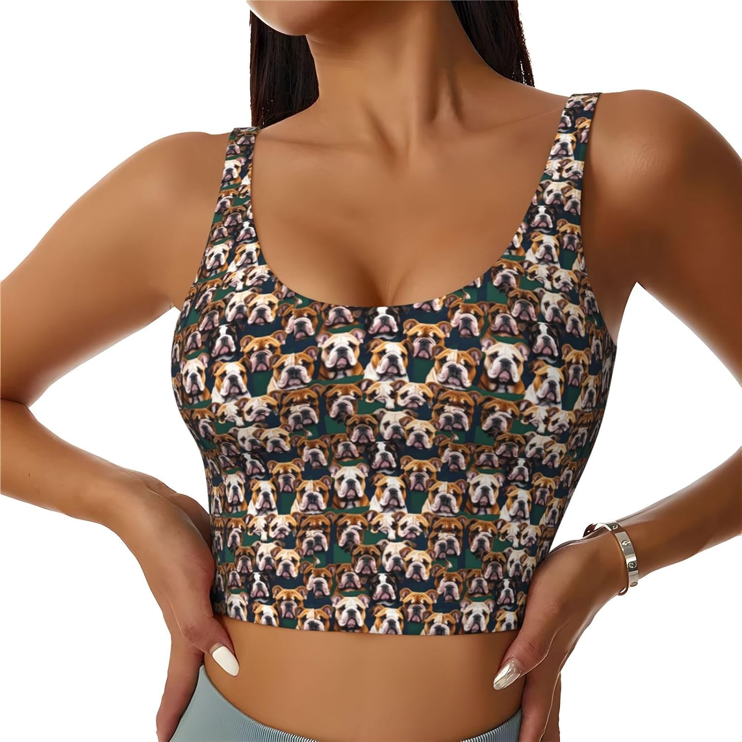 Cute English Bulldog Print Women's Sports Vest Breathable for Yoga Running Gym Athletic Casual Sleeveless Top