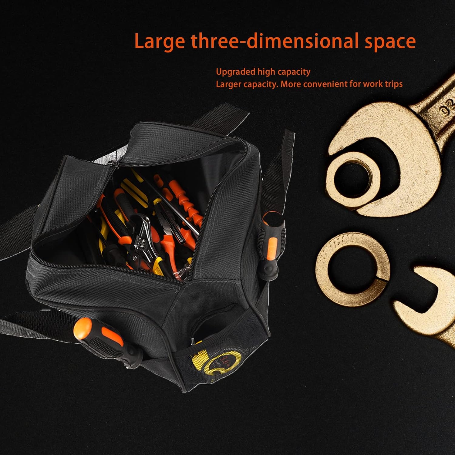 FASTECH Heavy Duty Tool Bag 14-Inch, Wide Mouth Tool Tote Bag, Waterproof Tool Organizer Bag, Electricians Repairman Tools Tote Bag (Black) - Image 5