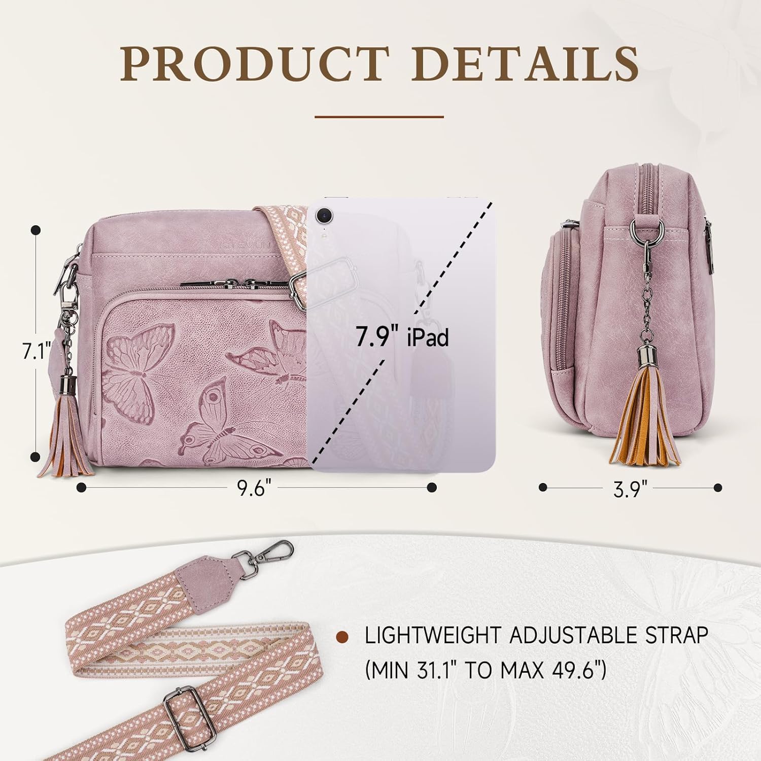 Vegan Leather Crossbody Bags for Women Butterfly Crossbody Purses Lightweight Women's Shoulder Handbag with Tassel - Image 3