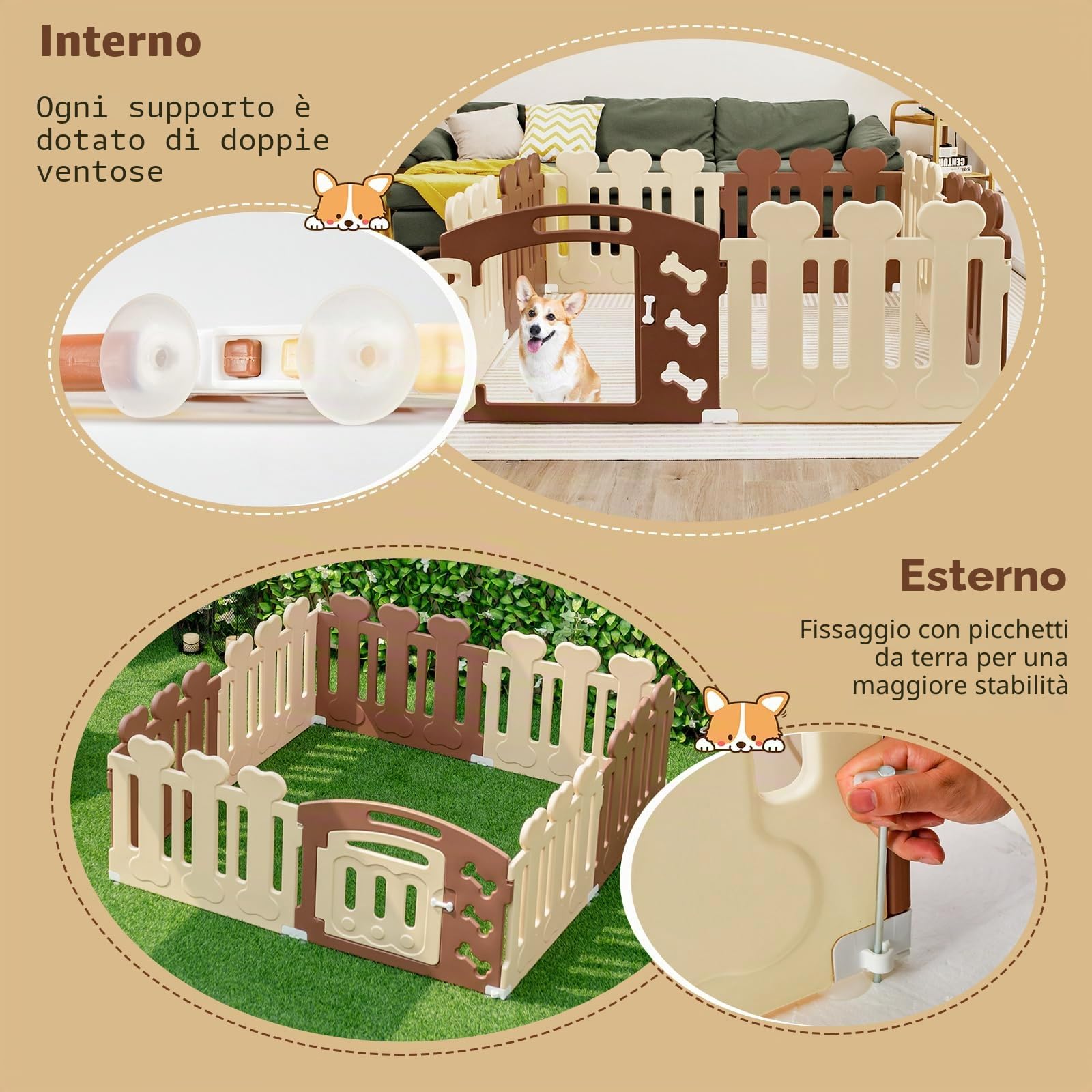 COSTWAY 8 pannelli box per cani, beccuccio per cuccioli, altezza 60 cm, con porta, resistente alle intemperie per casa e giardino, in plastica HDPE