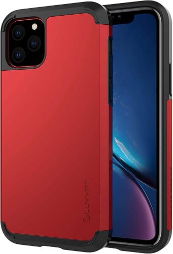 LUVVITT Ultra Armor Case Designed for iPhone 11 Pro 2019 with Removable Metal Plate for Magnetic Holder car Phone Mount Cradle is not Included for Apple iPhone XI 11 Pro 5.8 inch Screen - Red