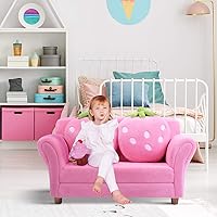Vista 2 de Costzon sofá para niños con reposabrazos con 2 cojines, Rosado