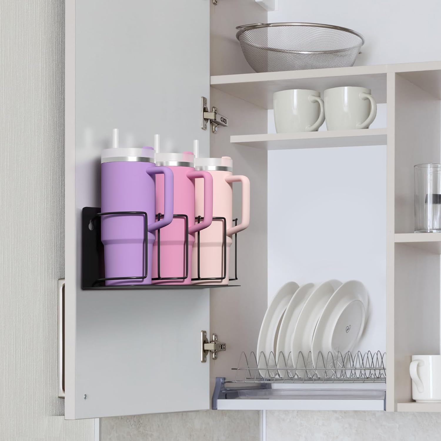 Sorbus Tumbler Cup Organizer – 3-Cup Holder for Cabinet, Fridge, or Wall – Magnetic or Screw Mount – Tumbler Storage Organizer for 20oz 30oz 40oz Cups, Tumblers, and Water Bottles (Black 2-Pack) - Image 3