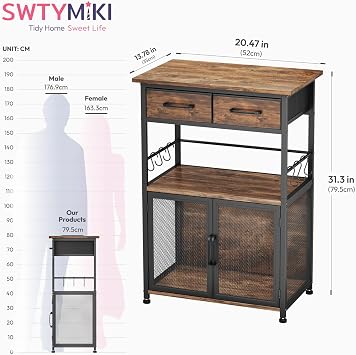 SWTYMIKI Coffee Bar Cabinet with Drawer - Coffee Stand Station with Removable Hooks, Buffet Cabinet for Coffee Maker or Microwave, Kitchen Bar Table Storage Organizer (Espresso, 20.47x13.78x31.3)
