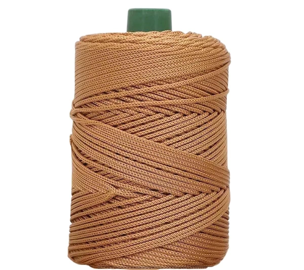 Macrame Rope Twisted String,3mm Thick Ice Silk Yarn Shiny Crochet Thread DIY Hand Knitting For Summer Hat Slipper Bag Making(Coffee)