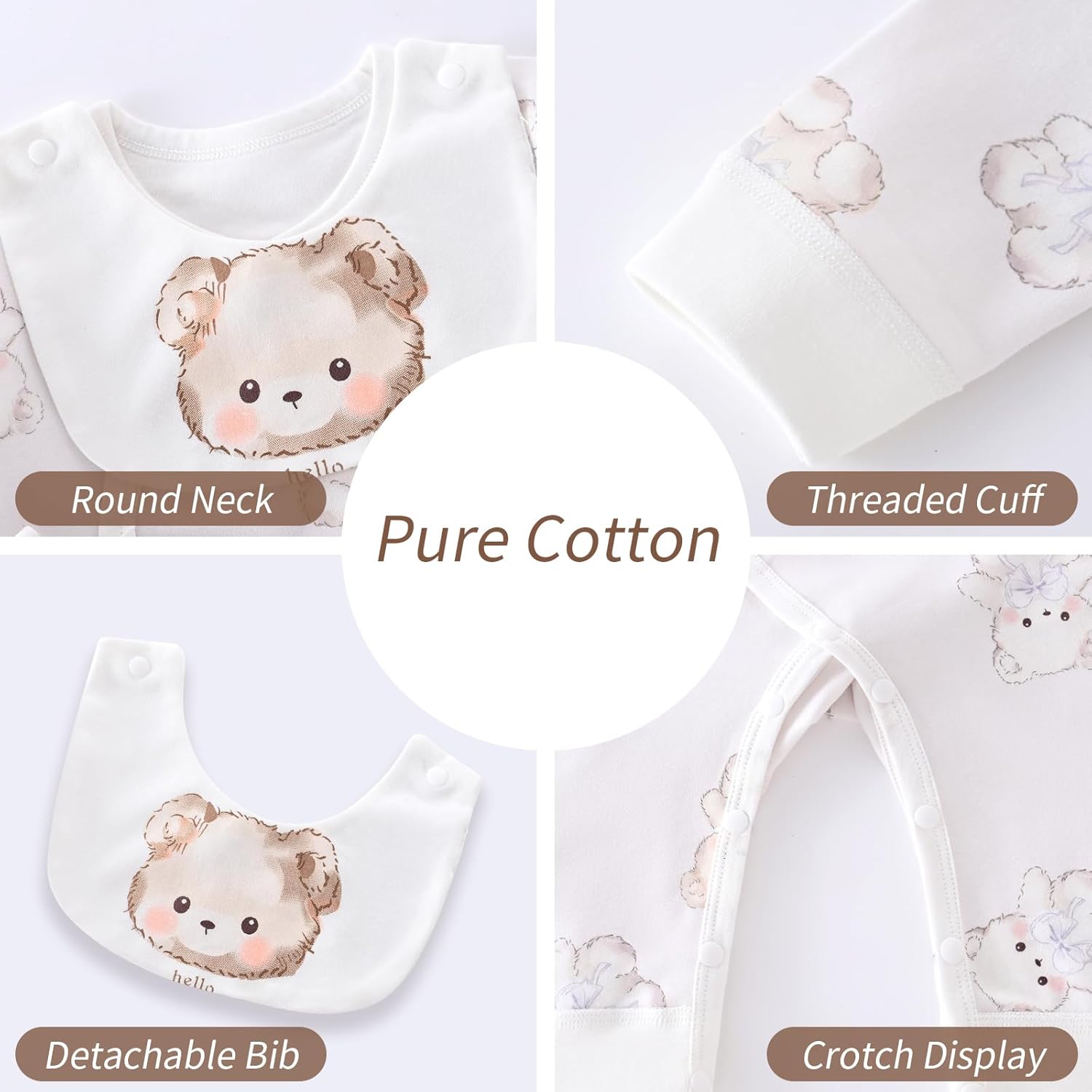 Newborn Unisex Cotton Bear Onesie, Babyboys & Babygirls Long Sleeve Warm Clothes,Ribbed Cuffs - Image 2