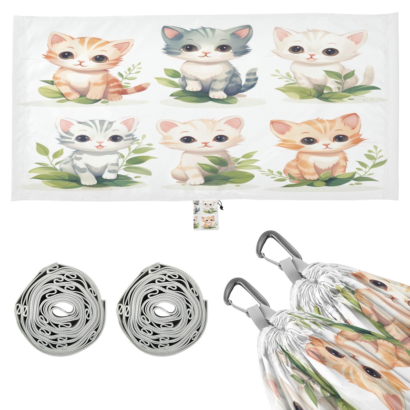 Kigai Cute Cats Camping Hammock Durable & Portable Travel Hammock Holds 330lbs with Tree Strapsm, Pocket, Camping Accessories