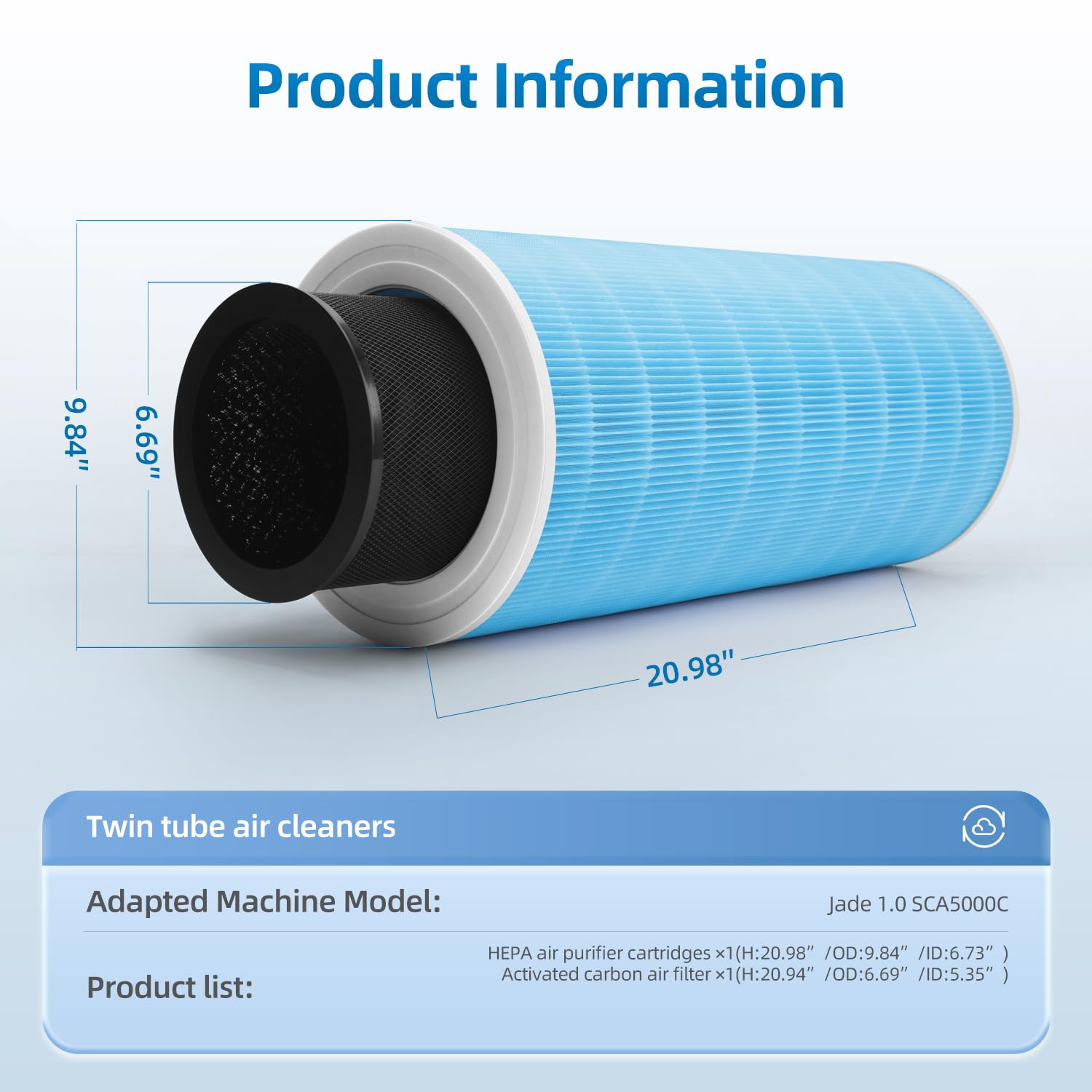 SCA5000C Replacement Filter Compatible With Jade 1.0 SCA5000C Air Purifier,H13 HEPA and Activated Carbon Filter 3-Layer Filteration