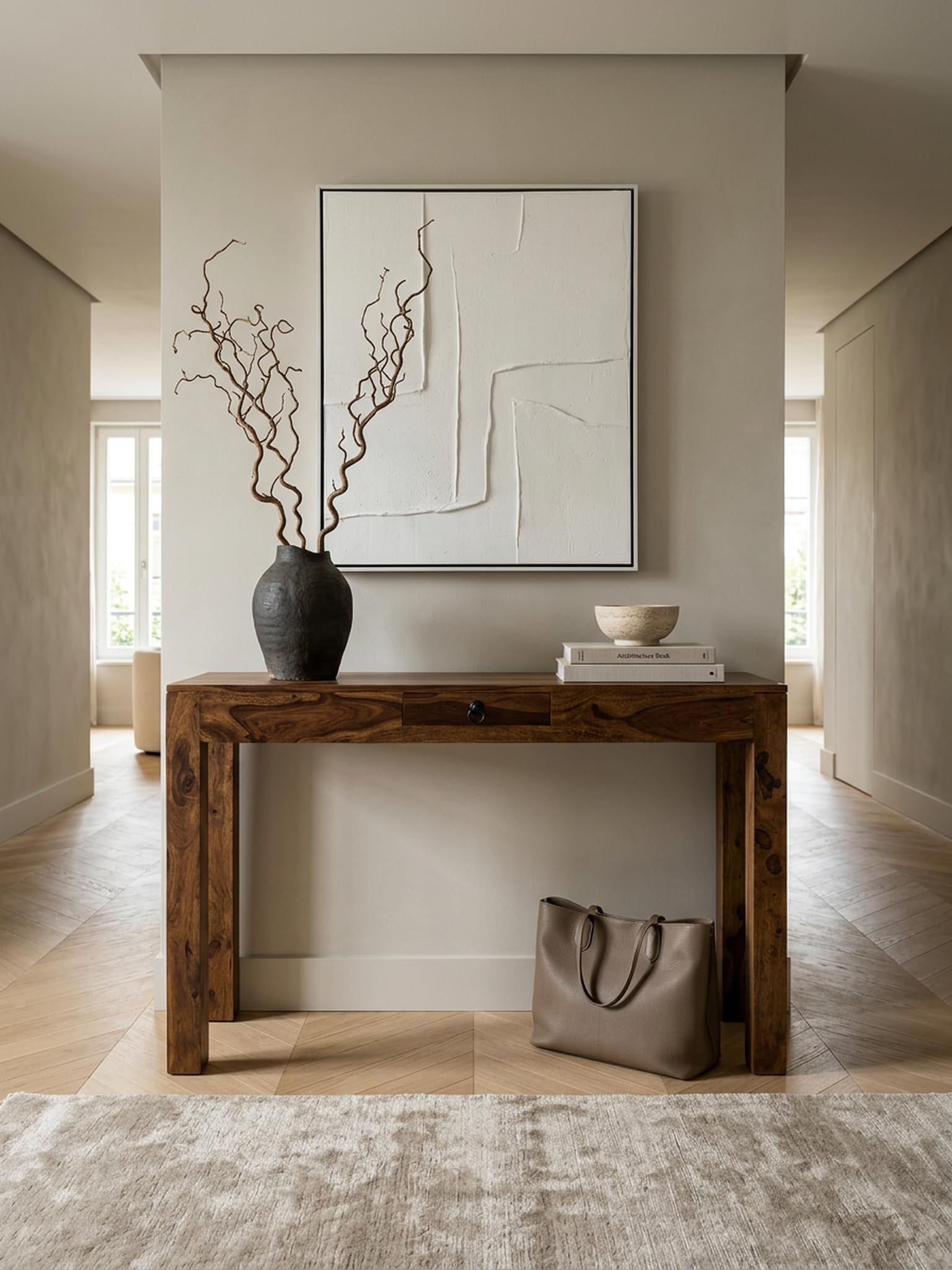 Table Console en Bois Massif 110 cm avec Bureau de Coiffeuse tiroir
