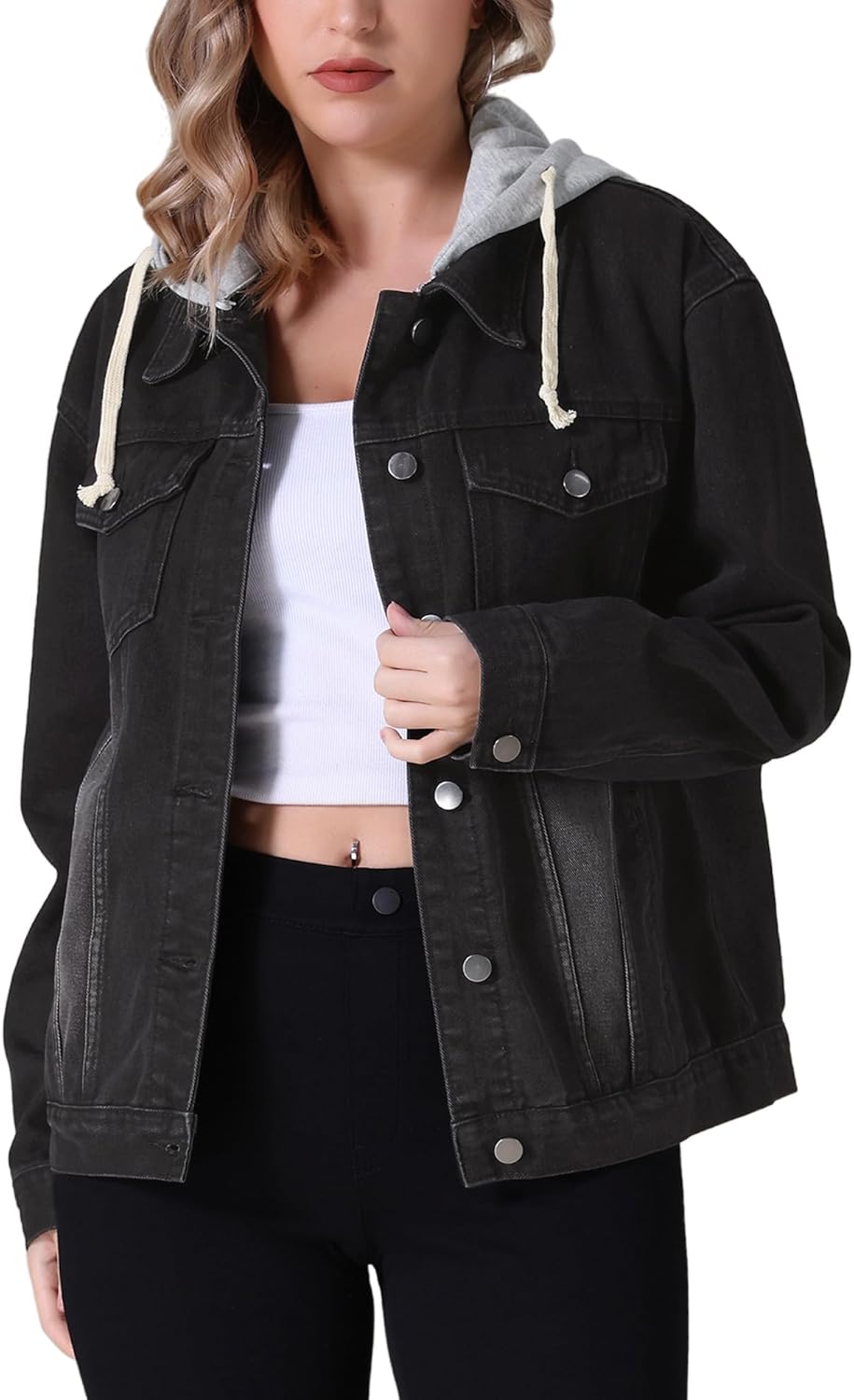 Women's Denim Jacket with Hood Oversized 2025 Fall Casual Hooded Jean Jacket