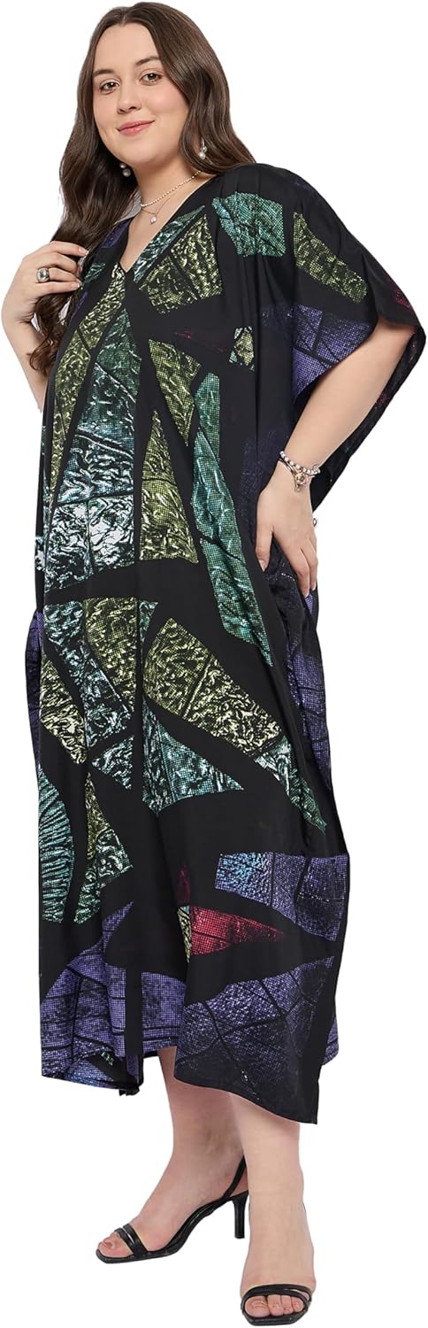 Gypsie Blu Polyester Women’s Plus Size Printed Caftan Maxi Dress Bathing Suit Cover-Up Loose Fit Summer Casual Outings Wear - Image 3