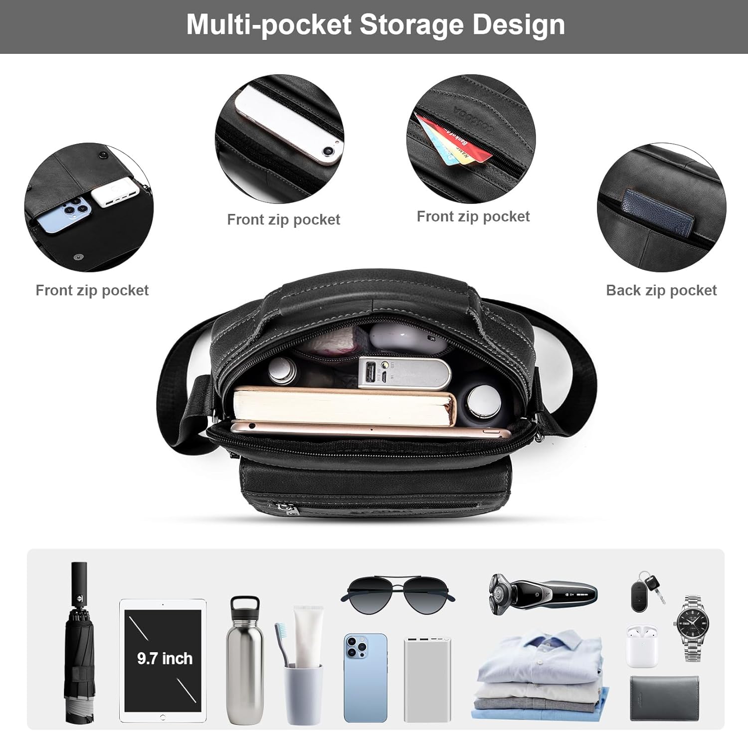 Men's Leather Crossbody Shoulder Bag - Messenger Satchel Travel Handbag - Image 4