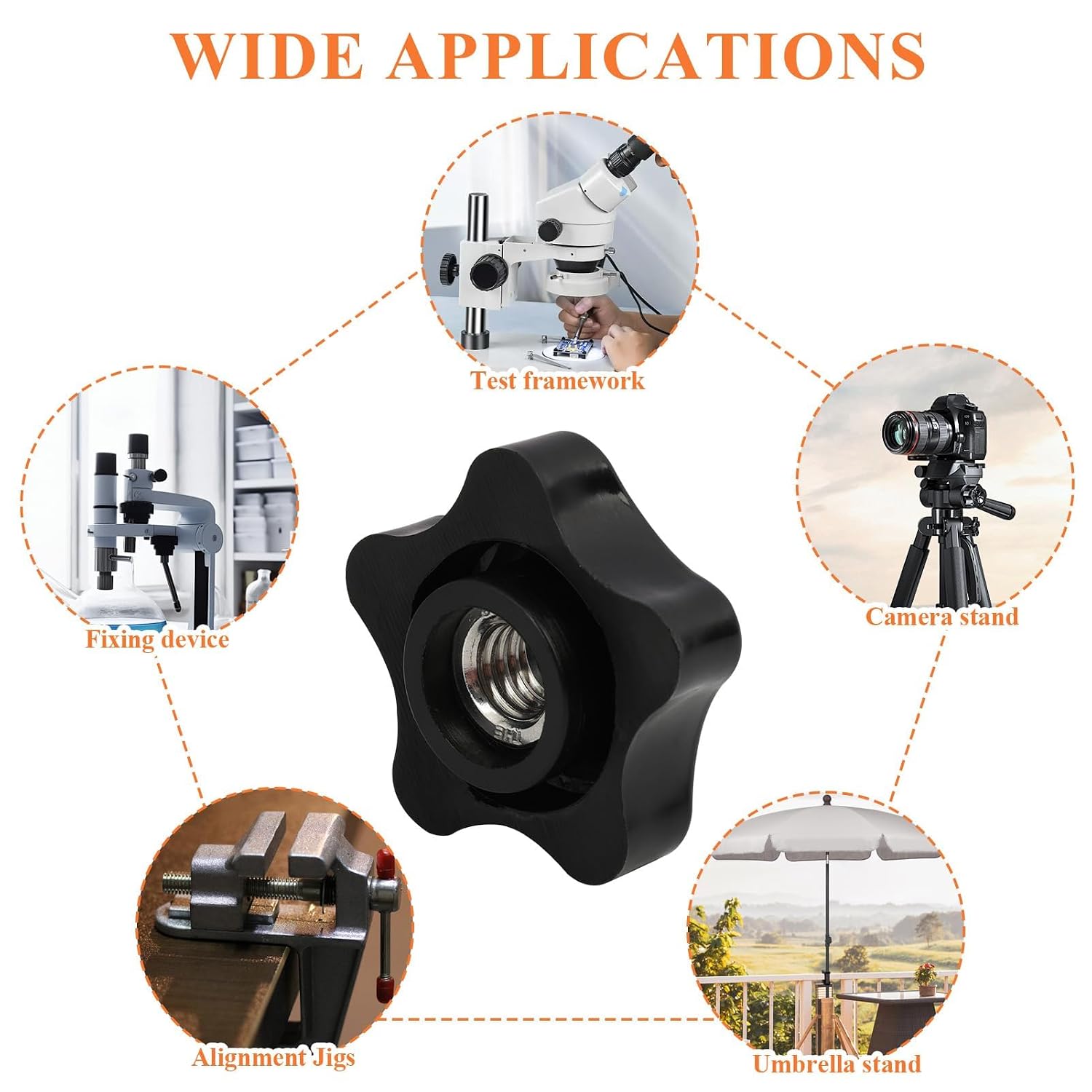 6 Pcs 5/16-18 Threaded Knob Nut, 5 Star Shaped Female Thread Knob with Sturdy PP and Stainless Steel Thread, Black Plastic Star Knobs Screw-On Clamping Knobs for Tool, Machinery & Equipment (5/16"-18)