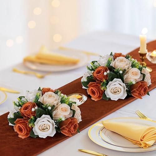 Miniatura 2 de BLOSMON Bolas de flores para bodas, centros de mesa de rosas, 10 unidades, flores falsas de terracota, decoración de bolas de beso, arreglos