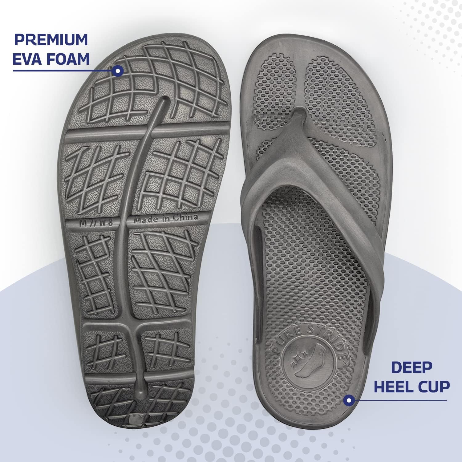 Pure Stride Therapeutic Flip Flops, Orthotic Thong Sandals for Plantar Fasciitis, Metatarsal and Heel Spurs, Feet Pain Relief and Arch Support - Grey, Men’s Size 13 - Image 2