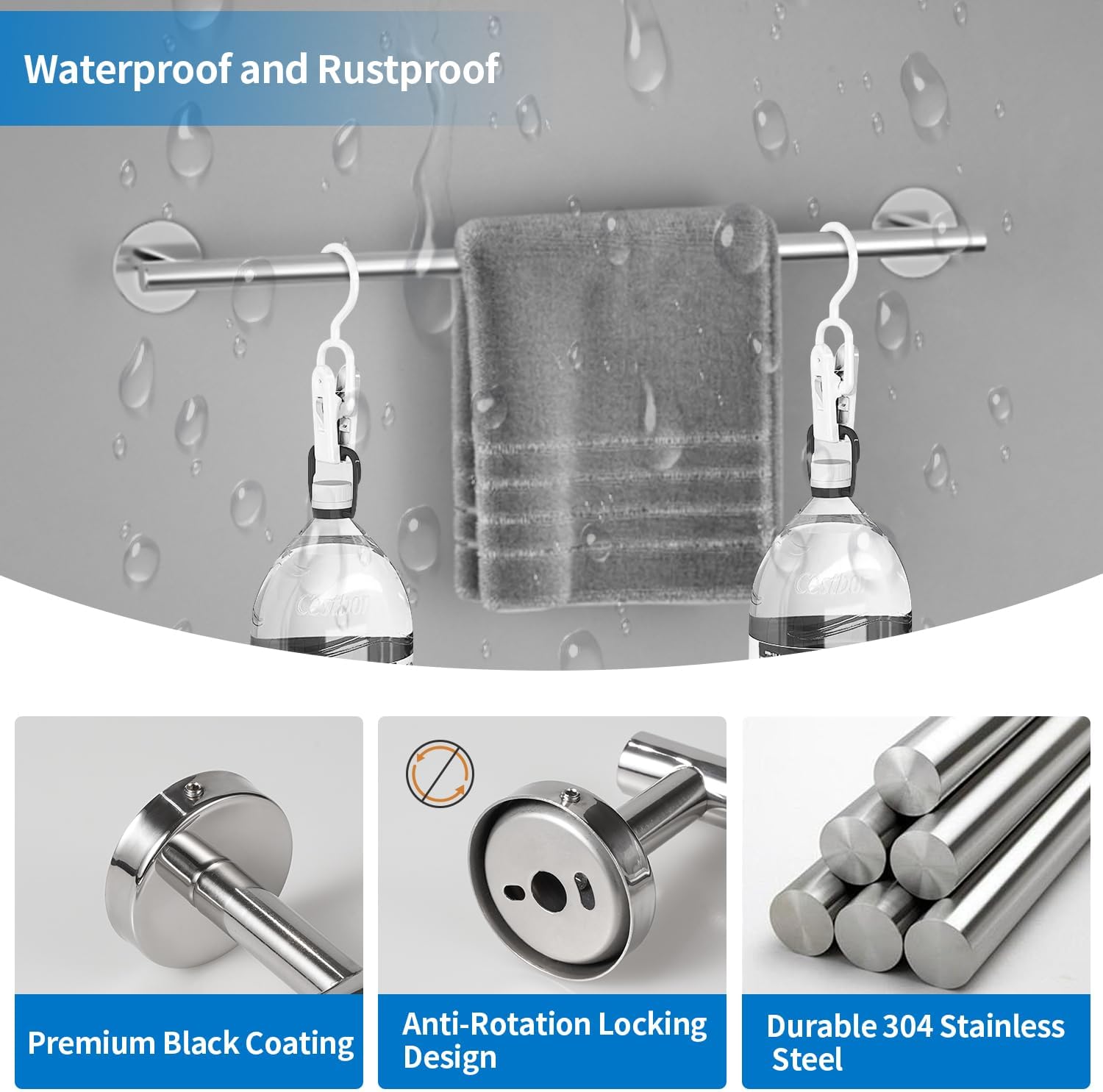 Chromed Bathroom Hardware Set, 5 Pieces Bathroom Accessories Set,SUS304 Stainless Steel 16 Inch Bath Towel Bar Set Wall Mounted,Robe Towel Hooks, Toilet Paper Holder,Towel Racks for Bathroom SP-60008