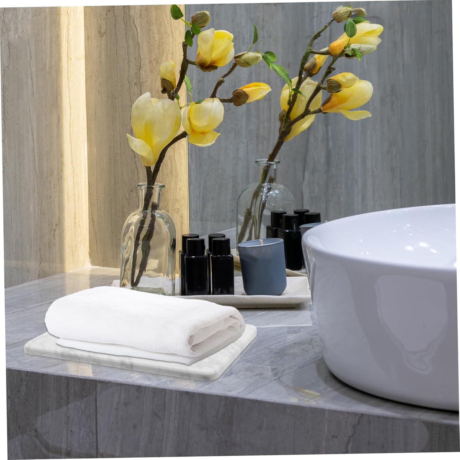 VICASKY Elegant Marble Kitchen Tray Round Natural Decorative Bathroom Vanity Counter for Skincare Jewelry Perfume