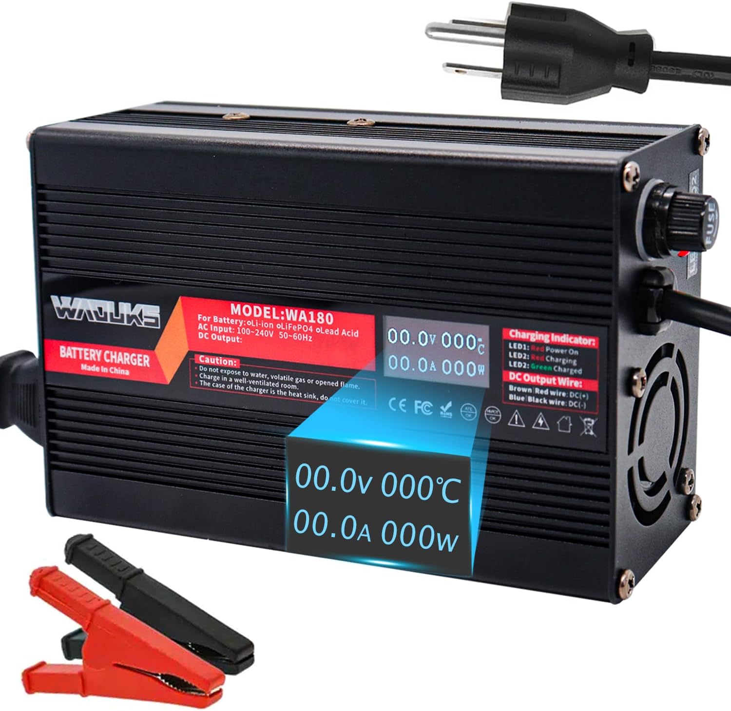 29.2V 5A LiFePO4 Battery Charger Used for 8S 24V LiFePO4 Battery with OLED Display Output Alligator Clip Connector