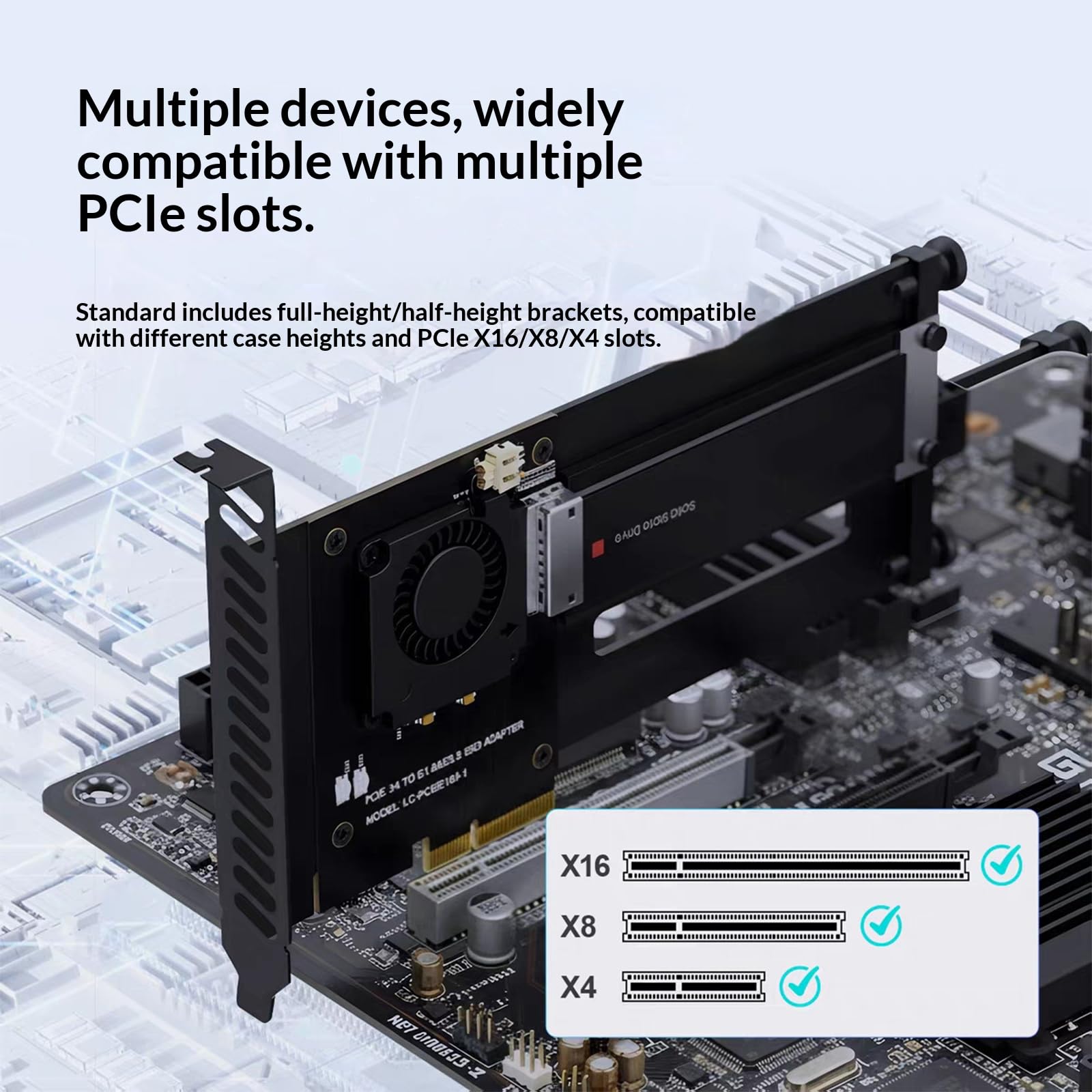 Praktyczny adapter PCIe 5.0 E1S z aktywnym wentylatorem chłodzącym do dysków SSD NVMe obsługujący adaptery NVMe E3.S U.2 U.3 Enterprises Storage NVMe