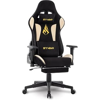 Symino Gaming Chair Luxury Faux Suede Gaming Chair Ergonomic Office Chair Desk Chair with Footrest Headrest and Lumbar Cushion 90-167  Backrest Black/Beige