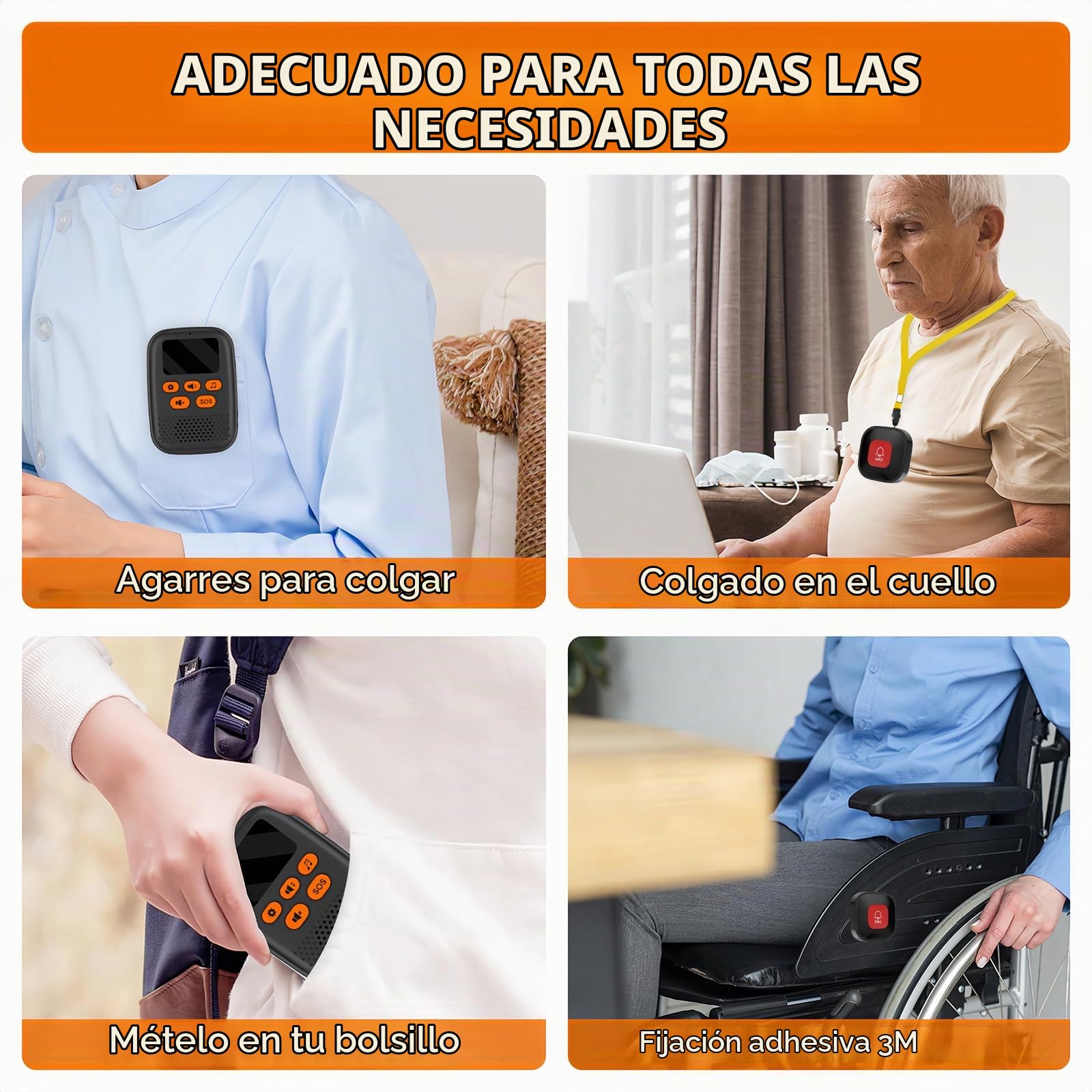 Cuteefun SOS Botón de Llamada Emergencia Inalámbrica, 16 Melodías, 3 Volúmenes, Receptor de Carga USB C con 2 Botones de Llamada, Boton Llamada Emergencia para Ancianos, Paciente
