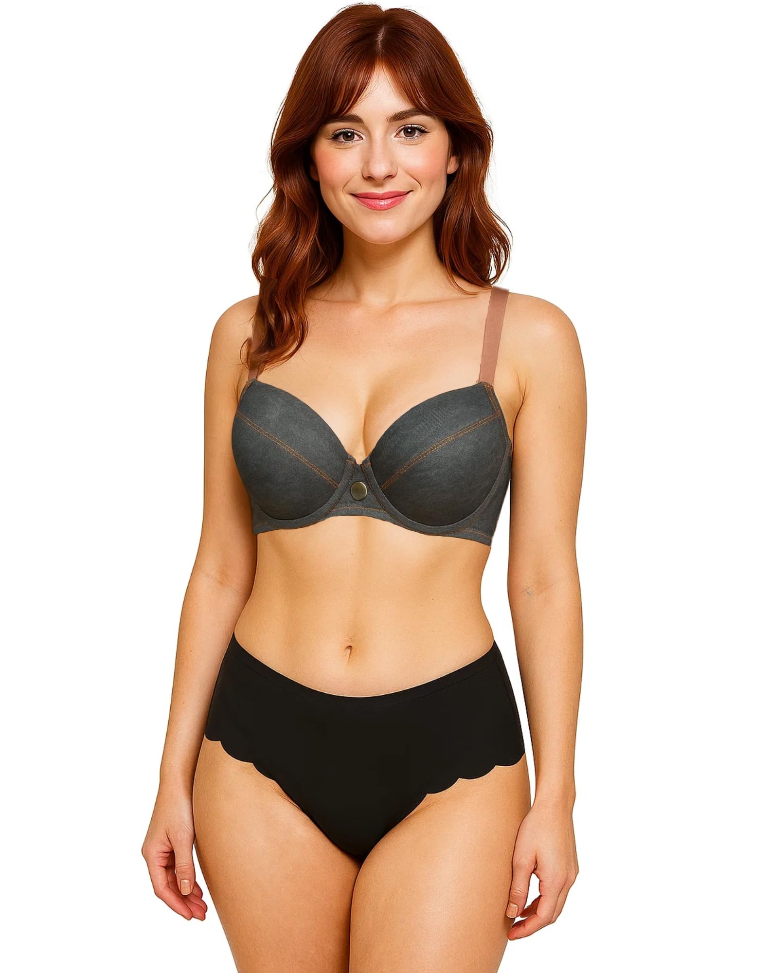 eleg & stilance Women’s Padded Denim Look Push-Up Bra – Stylish Seam Detailing | Underwired Support | Casual Chic Innerwear-picture-17