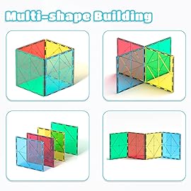 Bmag 4 Piece Magnetic Tiles Large Square, Magnet 3D Building Blocks Expansion Set for Kids, STEM Preschool Learning Kit Educational Playset Construction Toys for Boys Girls Ages 3+