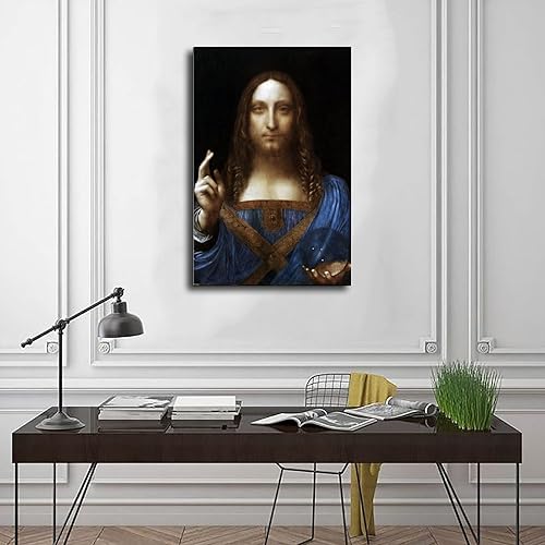 Miniatura 2 de Leonardo Da Vinci Salvator Mundi - Reproducción de pinturas clásicas impresas en lienzo, póster para decoración de oficina y hogar, enmarcado 16 x