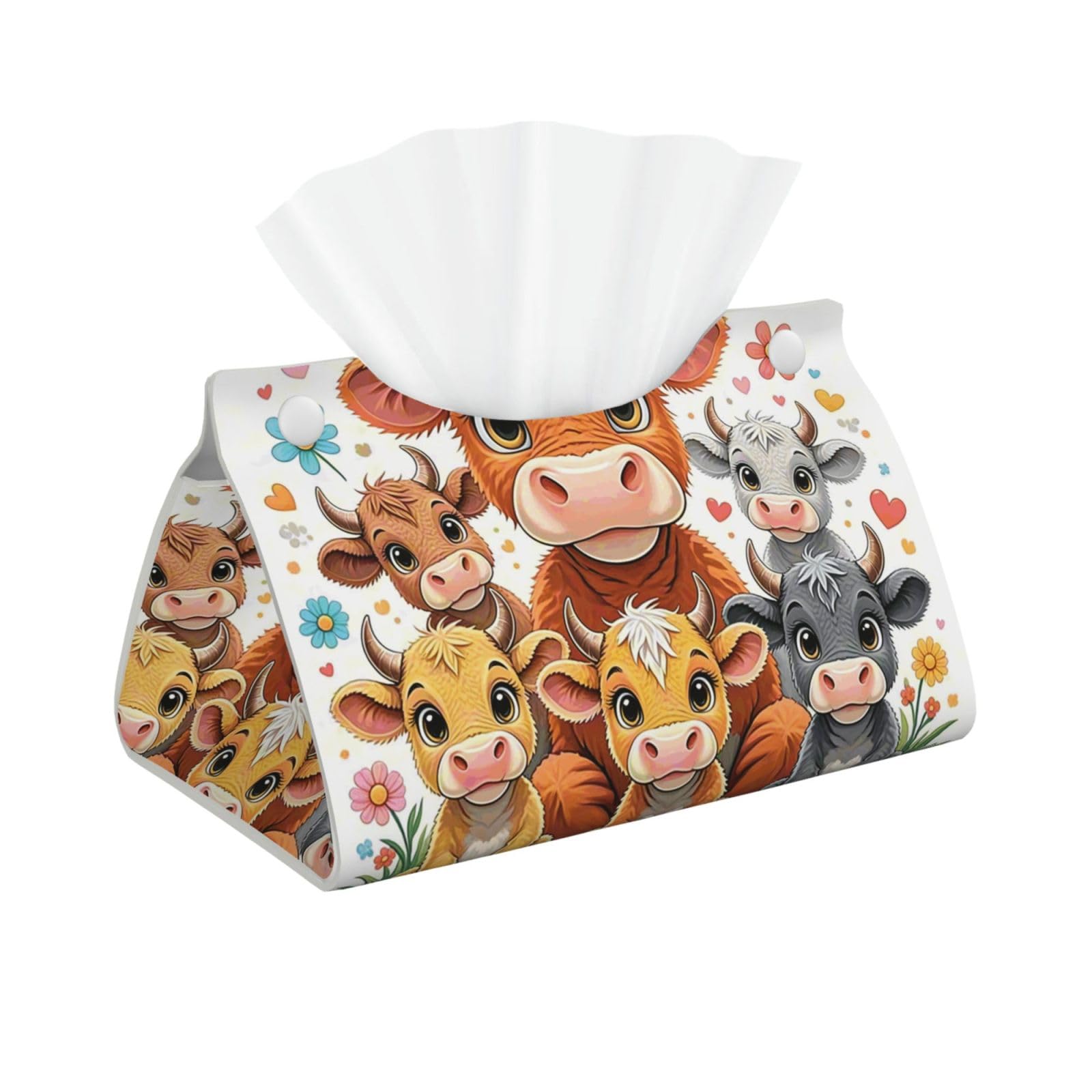 Pu Leather Tissue Box Cover, Cow Rectangle Tissue Case Covers Decorative Tissue Box Holder Waterproof Tissue Holder Organizer for Bathroom Home Office
