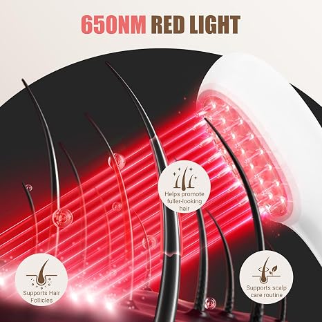 KTS Rotlicht Haarwachstum Kamm 650nm Rotlicht & 470nm Blaulicht Duales Lichtspektrum+Vibrationsmassagefunktion für die KopfhautpflegeHaarausfall-Behandlung für Frauen/Männerstellt Haardicke(Weiß)