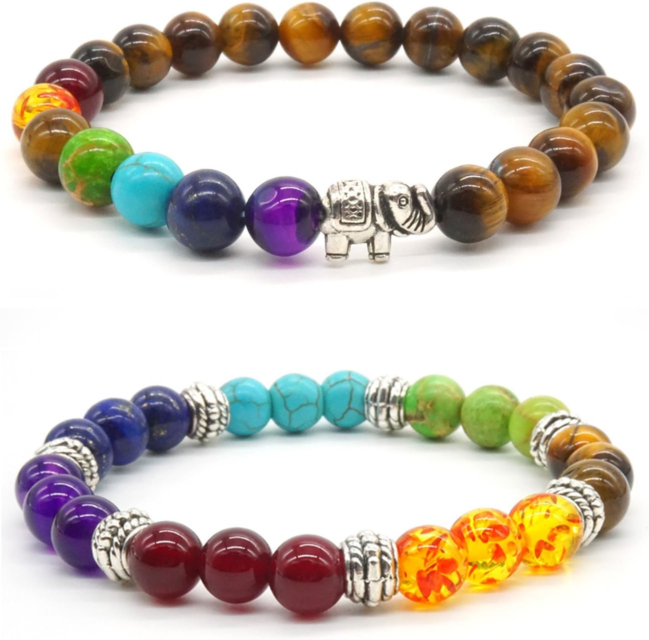 Achat Perlen 7 Chakras Energie Stein Armband Yoga Healing Balance Stein Armkette Elastisches Steinarmreif