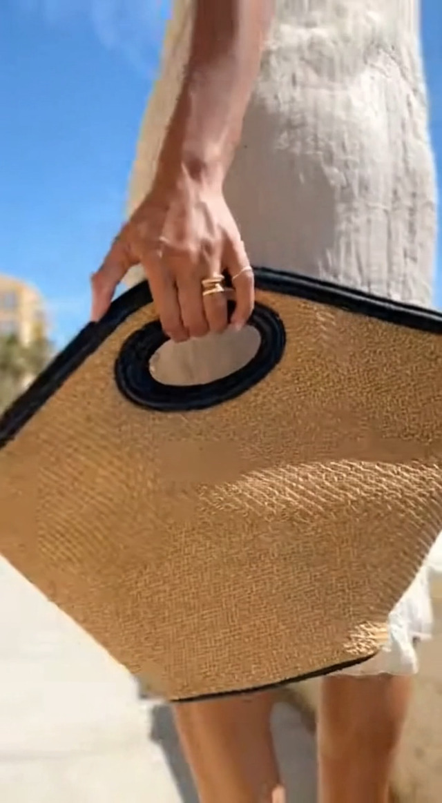 Bolso tote grande de rattan para mujer miniatura 4