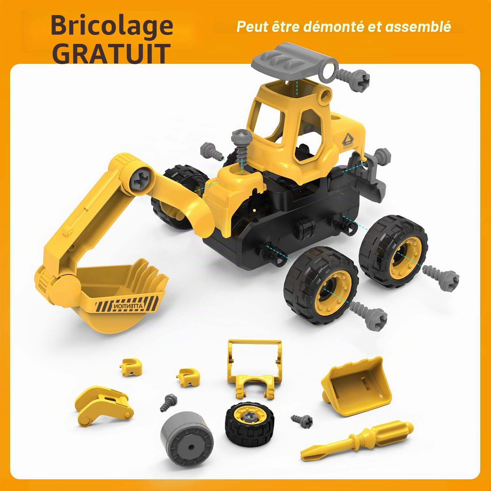 EYLM Pelleteuse avec Véhicule de Construction, Bricolage 3 en 1 Tracteur avec Chargeur Frontal, Rouleau Compresseur Ensemble de Jeu Jouet Éducatif pour Les Jeunes Enfants de 3 4 5 6 Ans