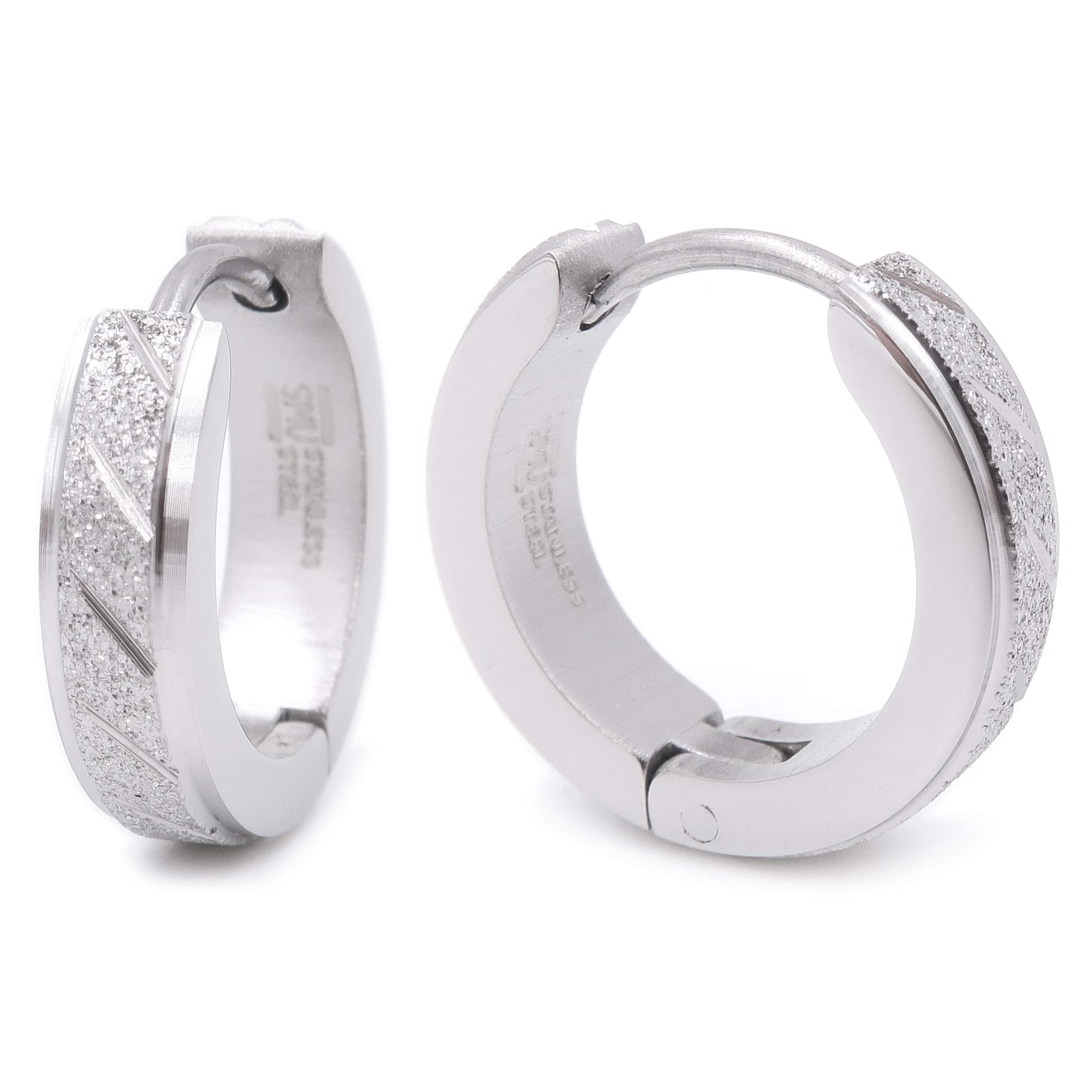 SteelmeupStainless Steel Mens Hoop Earrings Stripe Bevel Edge Black Gold Color 16mm