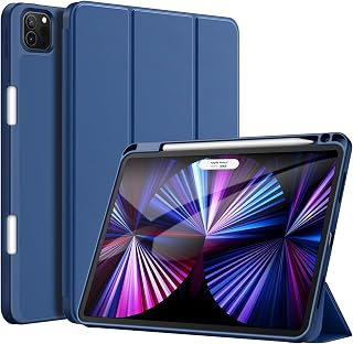JETech Case for iPad Pro 11 Inch (2022/2021/2020 Model) with Pencil Holder, Support 2nd Pencil Charging, Slim Tablet Cover with Soft TPU Back, Auto Wake/Sleep (Navy)