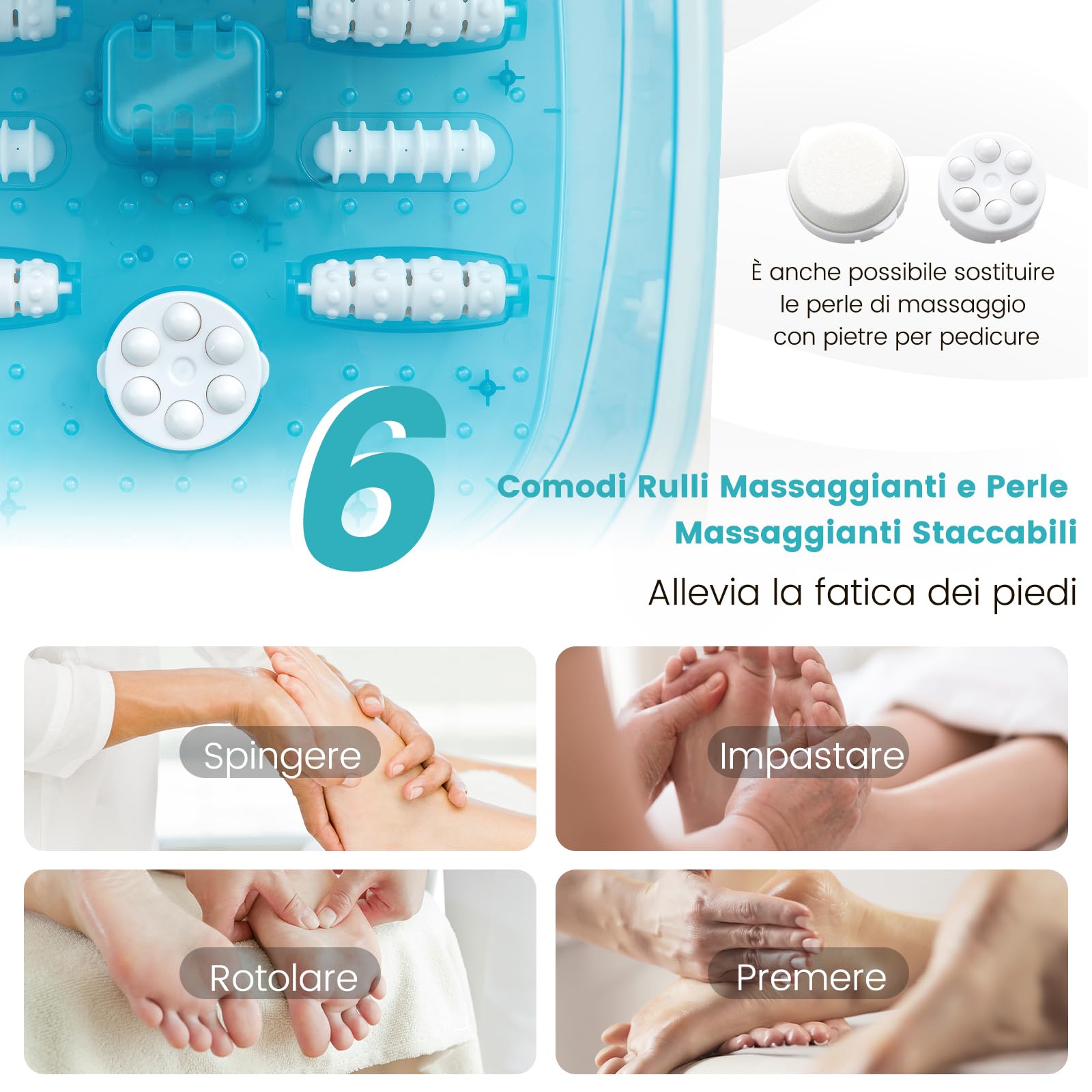 RELAX4LIFE Pediluvio Massaggiatore per Piedi con Rulli Massaggianti, Funzioni Riscaldamento 35℃-46℃, Vibrazioni, Bolle, Pietra Pedicure,Spenimento Automatico 1 Ora,Cavo 183cm,33x39x18cm (Eisblau)