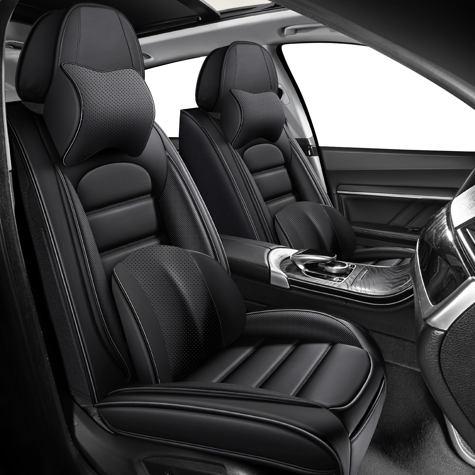 Megaseat Car Seat Covers for Chevrolet Chevy Suburban 2007-2025, Leather Auto Seat Cover Luxury Cushions Waterproof Seat Protectors (Black,Front Set