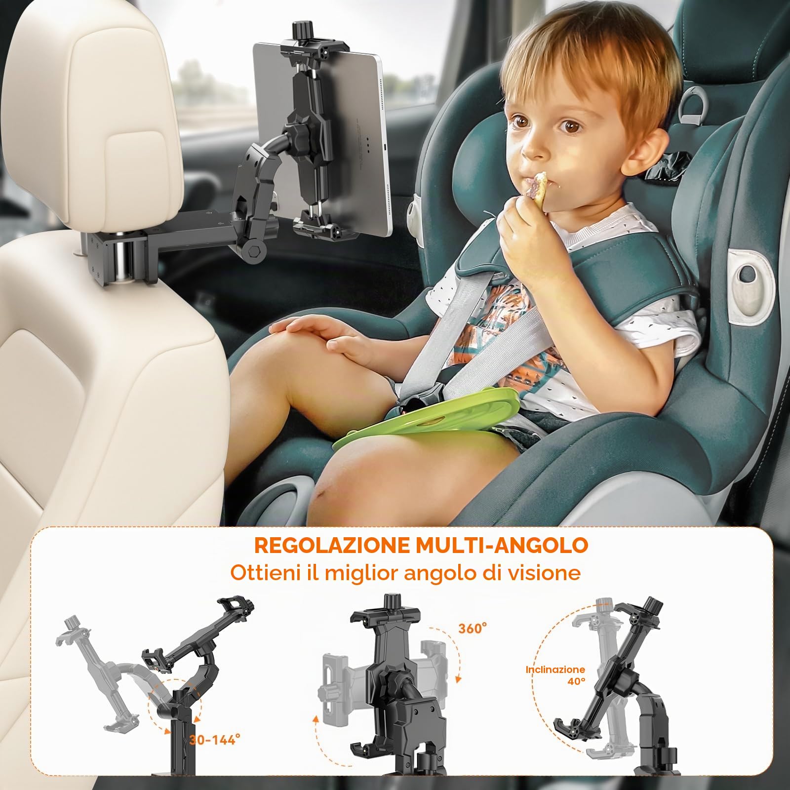 KDD Porta Tablet da Auto Regolabile a 360° Supporto per Sedile Posteriore Scrivania 4,7-12,9"