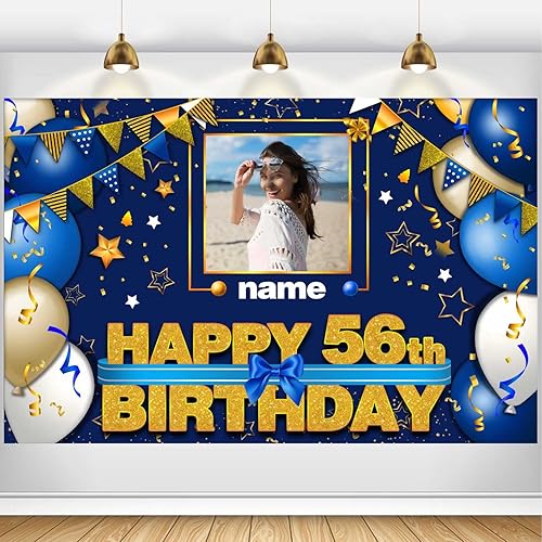 Pancarta personalizada para decoraciones de cumpleaños n. 56, telón de fondo de decoraciones de cumpleaños de 56 años para mujeres, hombres, niños y