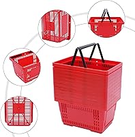 Vista 5 de Cesta de la compra, 12 cestas de compras de plástico con asas de 17 x 12 x 9 pulgadas, cestas de tienda al por menor, material de polipropileno Rojo