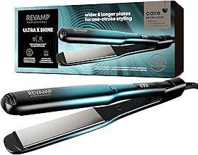 REVAMP Progloss Ultra X Shine Ceramic Hair Straighteners - Flat Iron Hair Straightener Wide Plates for Straightening, Curling Long Thick Hair-Types - Ultra Fast Heat, Salon Professional Straightener