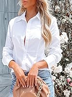 Vista 3 de siliteelon - Camisas de vestir de manga larga con botones para mujer, sin arrugas, cuello para trabajo, oficina, unicolor, blusas con corsé