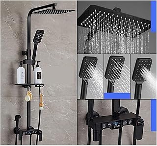 Shower System, Digital Shower System Thermostatic Shower System ，Digital Display Bathroom Black Faucet， Mixer Tap Bathtub 3-Way Rain Shower Set Rainfall Shower Easy to Install(4 Types Thermostatic)