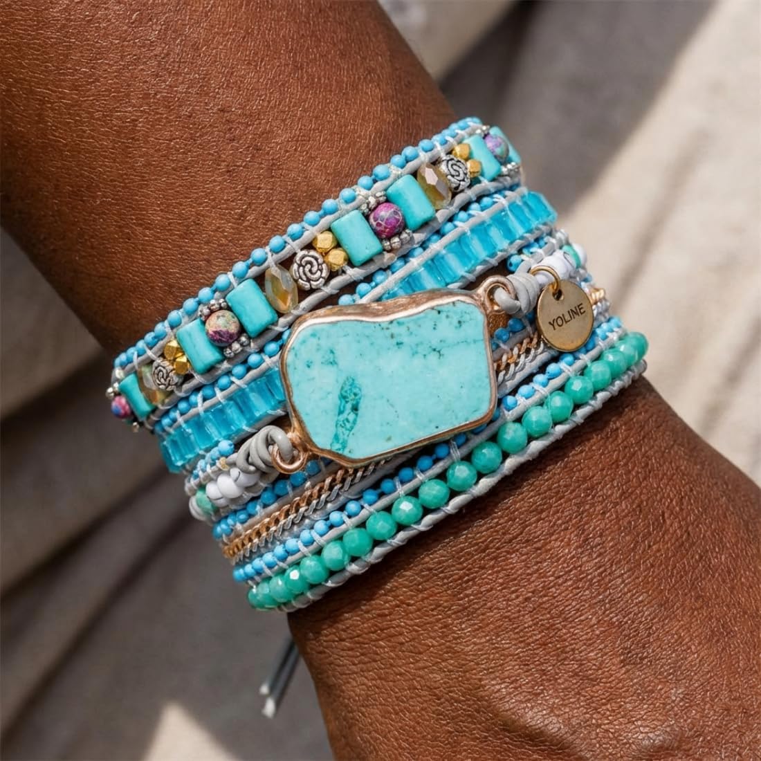 YGLINE Natural Stone Bracelet 5 Wraps Bracelet Handmade Blue Color Boho Bracelet for Women Bracelet