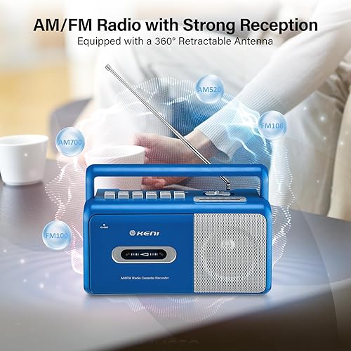 Miniatura 3 de G Keni Reproductor de casete portátil Boombox Radio AMFM estéreo, grabadora de casette con conector para auriculares, funciona con pilas o