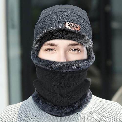 Miniatura 8 de Conjunto de 2 piezas de gorro de invierno con forro polar cálido holgado grueso con calavera gorra calentadores para mujeres hombres regalos