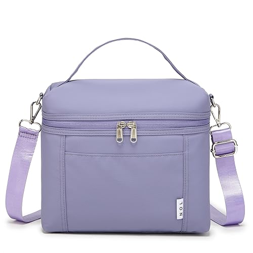 NOL Natural Organic Lifestyle Insulated Lunch Bags for Women Cooler Bag Lightweight Nylon Waterproof Lunch Box For Work (Light purple, Medium(normal))