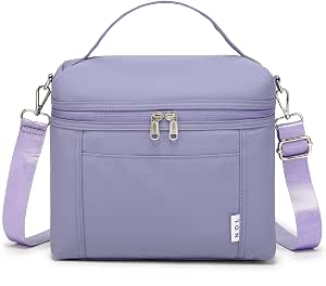 NOL Natural Organic Lifestyle Insulated Lunch Bags for Women Cooler Bag Lightweight Nylon Waterproof Lunch Box For Work (Light purple, Medium(normal))