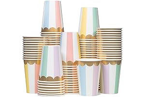 Disposable Paper Coffee Cups 100-Pack With Pastel Stripes