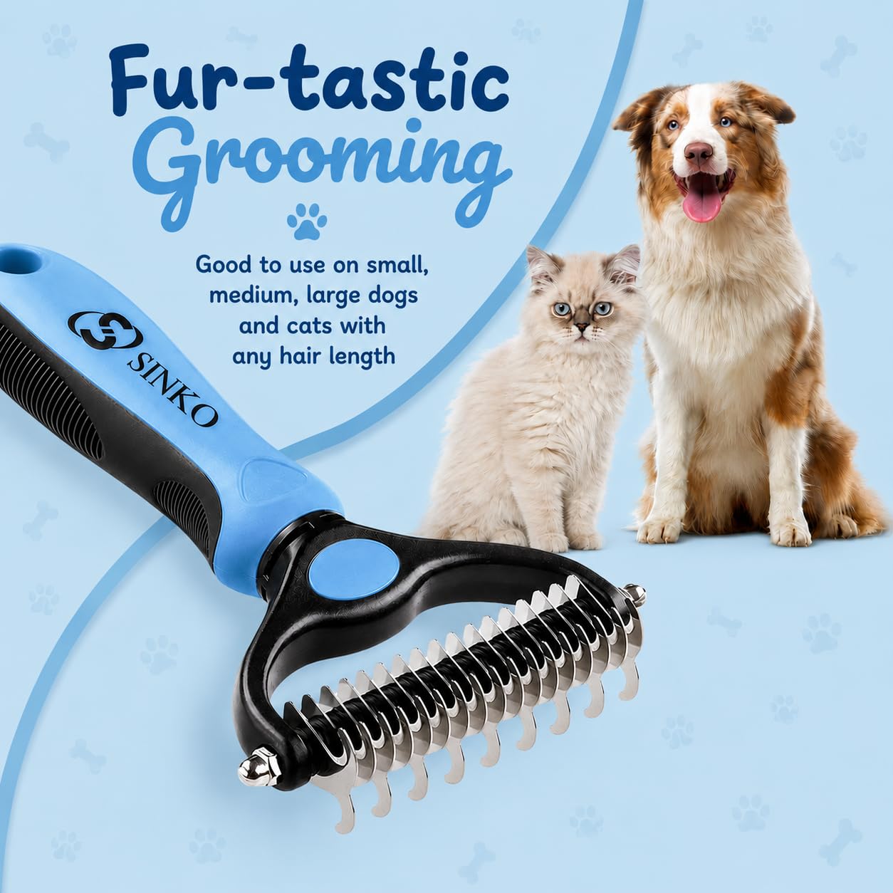 Cepillo de aseo de mascotas para gatos, herramienta de desenredado de 2 lados para perros, gatos, mascotas, cepillo de aseo para quitar el pelo de los perros (azul) (azul)